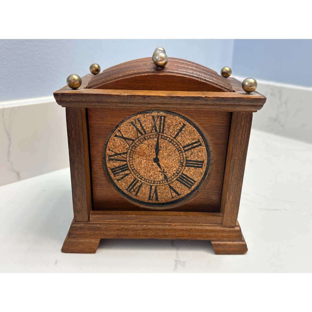 Vintage Styson Inc Wood Clock Coaster Set 6 Piece with Storage Box Taiwan